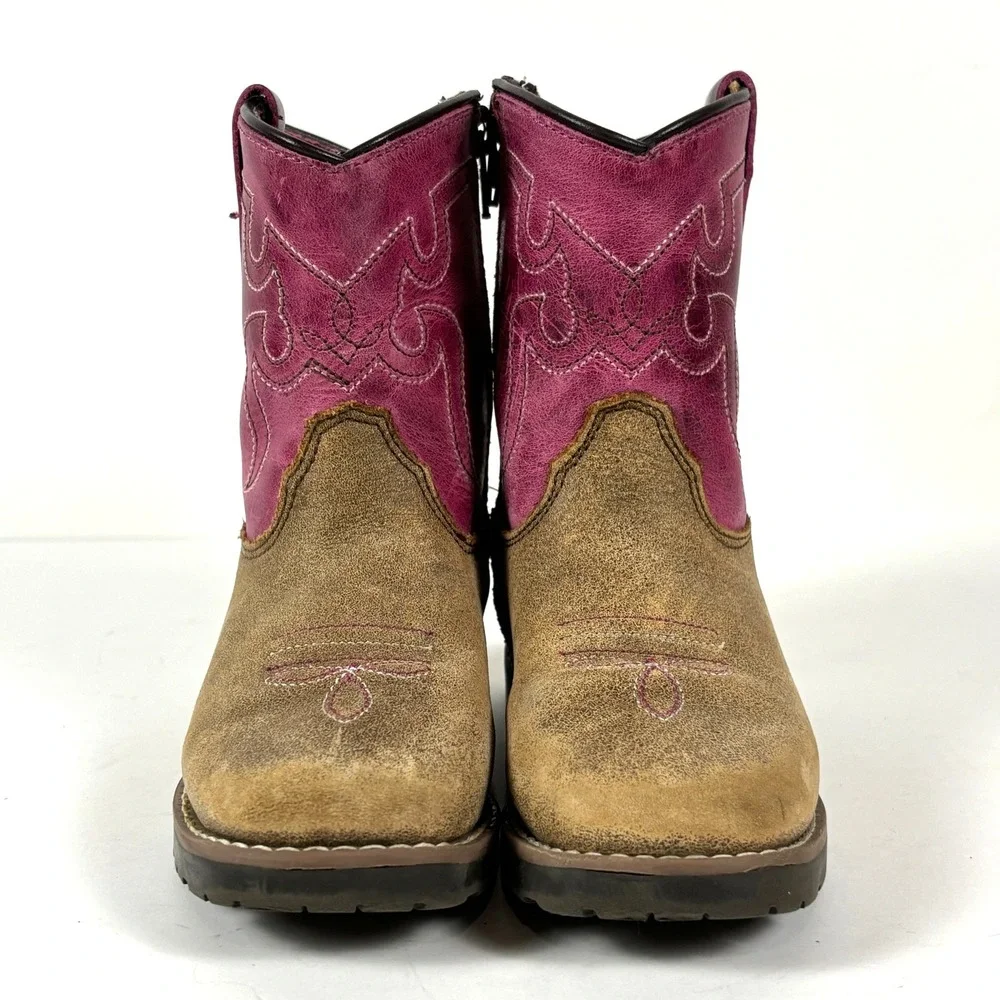 Shyanne Pink Purple Suede Leather Cowboy Boots Side Zip Western Style Girls 9 US